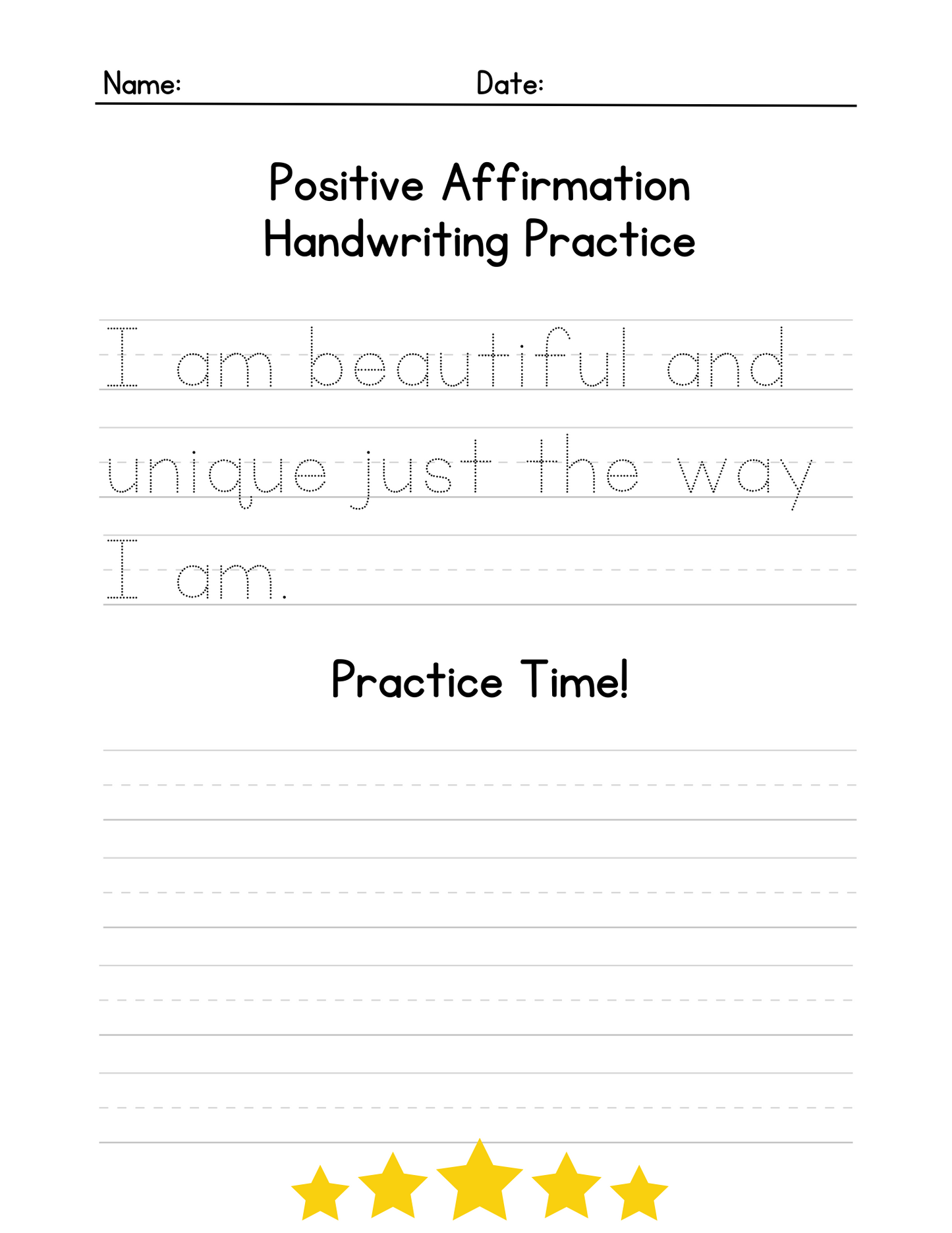 Positive Affirmation Handwriting Workbook 44 Pages Digital Download